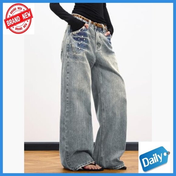 90s Vintage Baggy Jeans Loose Fit Mid Rise Wide Leg Denim Pants - Picture 5 of 7